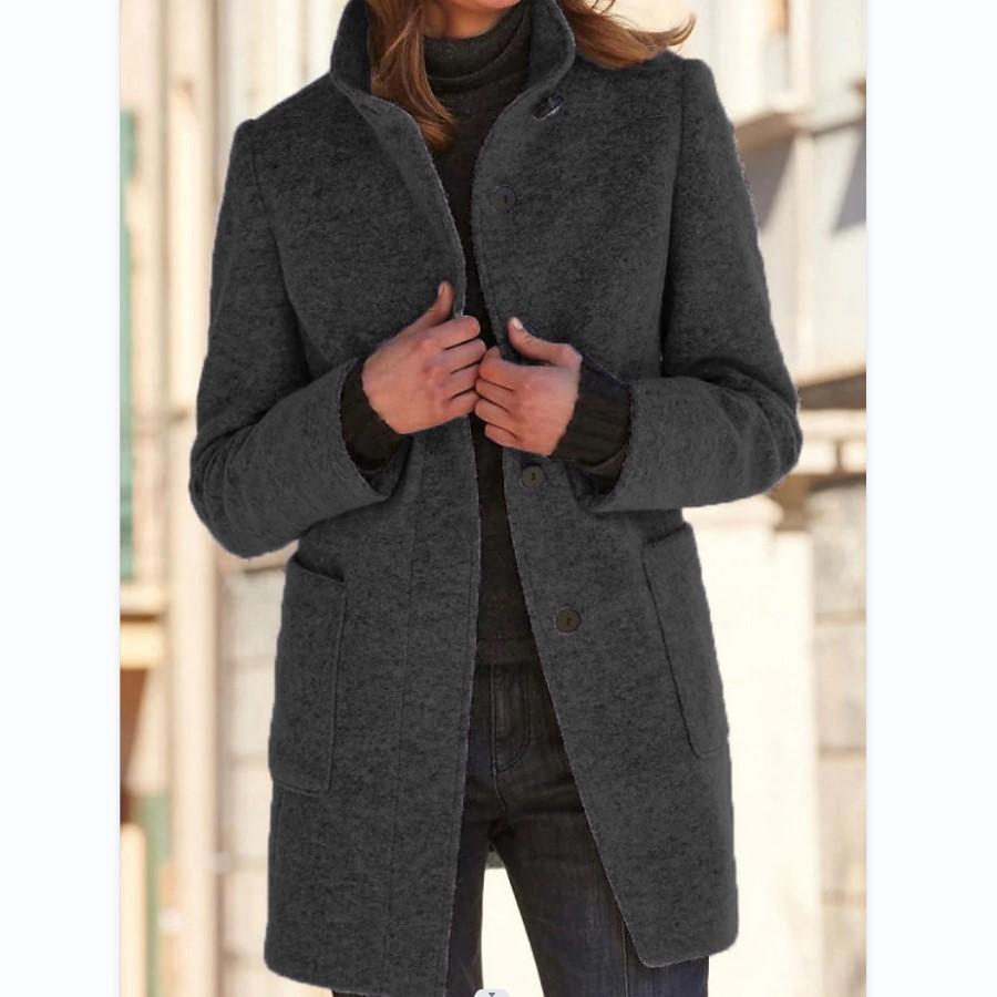 Daya™ - Retro uldfrakke med solid standkrave og knapper til kvinder
