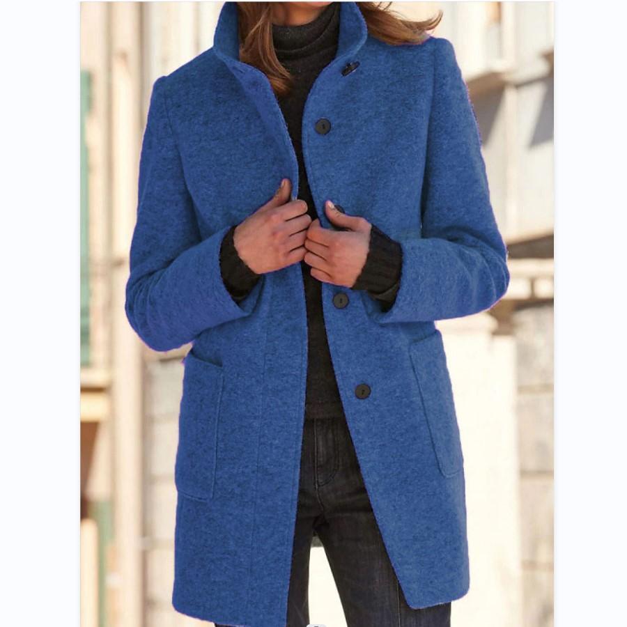 Daya™ - Retro uldfrakke med solid standkrave og knapper til kvinder